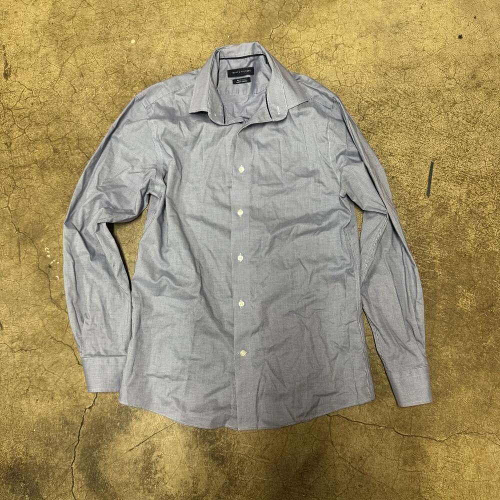 Tommy Hilfiger Blue Checkered Button Up Dress Shirt Size 15 32/33